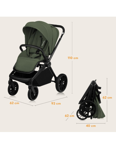 BN-LO-MIKA_PLUS_2IN1_GREEN_OLIVE,Carucior 2 in 1, Lionelo, Mika Plus, Cadru din aluminiu, Cu landou intarit si salteluta moale, 