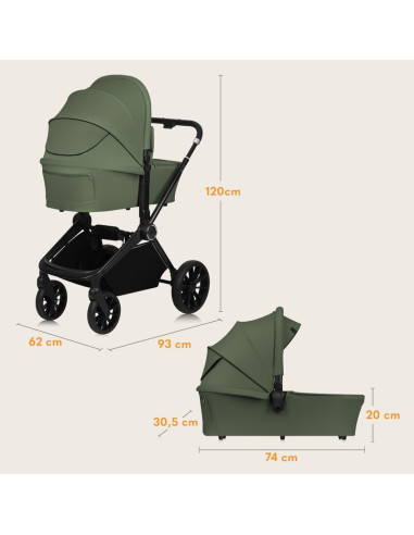BN-LO-MIKA_PLUS_2IN1_GREEN_OLIVE,Carucior 2 in 1, Lionelo, Mika Plus, Cadru din aluminiu, Cu landou intarit si salteluta moale, 