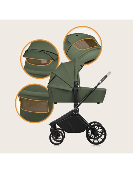 BN-LO-MIKA_PLUS_2IN1_GREEN_OLIVE,Carucior 2 in 1, Lionelo, Mika Plus, Cadru din aluminiu, Cu landou intarit si salteluta moale, 