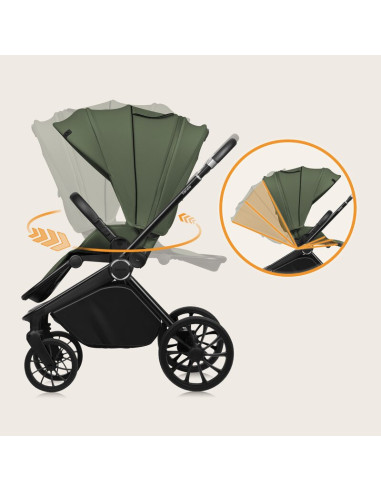 BN-LO-MIKA_PLUS_2IN1_GREEN_OLIVE,Carucior 2 in 1, Lionelo, Mika Plus, Cadru din aluminiu, Cu landou intarit si salteluta moale, 
