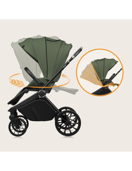 BN-LO-MIKA_PLUS_2IN1_GREEN_OLIVE,Carucior 2 in 1, Lionelo, Mika Plus, Cadru din aluminiu, Cu landou intarit si salteluta moale, 