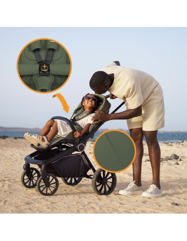 BN-LO-MIKA_PLUS_2IN1_GREEN_OLIVE,Carucior 2 in 1, Lionelo, Mika Plus, Cadru din aluminiu, Cu landou intarit si salteluta moale, 