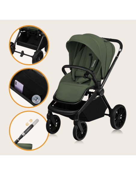 BN-LO-MIKA_PLUS_2IN1_GREEN_OLIVE,Carucior 2 in 1, Lionelo, Mika Plus, Cadru din aluminiu, Cu landou intarit si salteluta moale, 