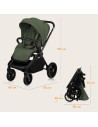 BN-LO-MIKA_PLUS_3IN1_GREEN_OLIVE,Carucior 3 in 1, Lionelo, Mika Plus, Cadru din aluminiu, Cu landou intarit si salteluta moale, 