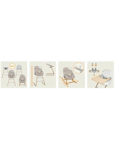 BN-LO-DALIA_SET_GREY_STONE_NATURAL,Set balansoar si scaun de masa, Lionelo, Dalia, Scaun cu 2 suporturi pentru picioare, Cu tavi