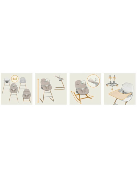 BN-LO-DALIA_SET_GREY_STONE_NATURAL,Set balansoar si scaun de masa, Lionelo, Dalia, Scaun cu 2 suporturi pentru picioare, Cu tavi