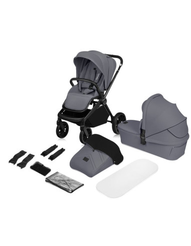 BN-LO-MIKA_PLUS_2IN1_GREY_STONE,Carucior 2 in 1, Lionelo, Mika Plus, Cadru din aluminiu, Cu landou intarit si salteluta moale, R