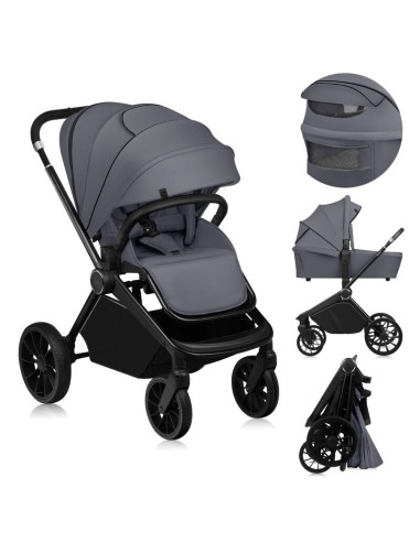 BN-LO-MIKA_PLUS_2IN1_GREY_STONE,Carucior 2 in 1, Lionelo, Mika Plus, Cadru din aluminiu, Cu landou intarit si salteluta moale, R