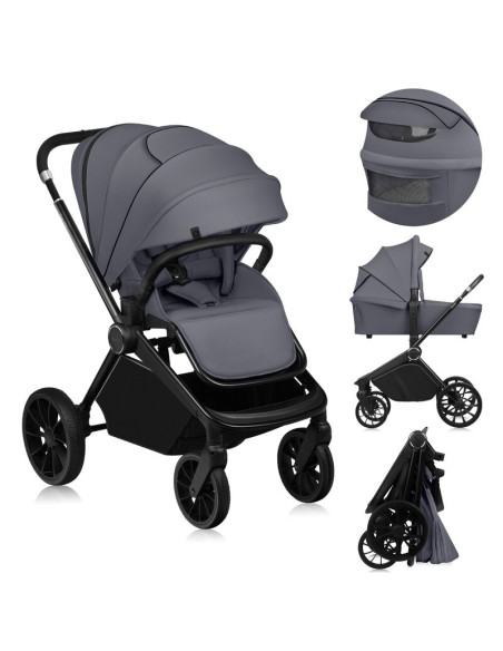 BN-LO-MIKA_PLUS_2IN1_GREY_STONE,Carucior 2 in 1, Lionelo, Mika Plus, Cadru din aluminiu, Cu landou intarit si salteluta moale, R