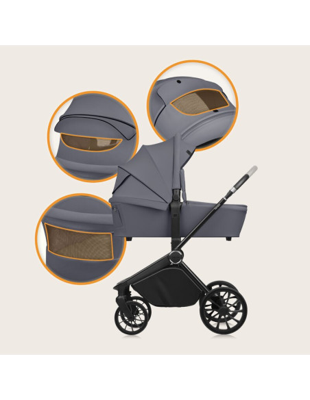 BN-LO-MIKA_PLUS_2IN1_GREY_STONE,Carucior 2 in 1, Lionelo, Mika Plus, Cadru din aluminiu, Cu landou intarit si salteluta moale, R