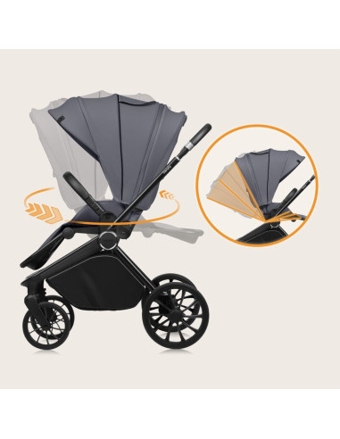 BN-LO-MIKA_PLUS_2IN1_GREY_STONE,Carucior 2 in 1, Lionelo, Mika Plus, Cadru din aluminiu, Cu landou intarit si salteluta moale, R