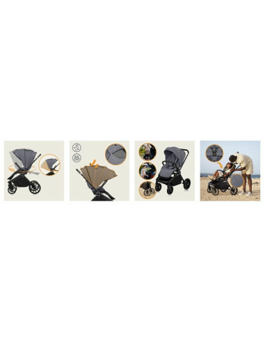 BN-LO-MIKA_PLUS_2IN1_GREY_STONE,Carucior 2 in 1, Lionelo, Mika Plus, Cadru din aluminiu, Cu landou intarit si salteluta moale, R