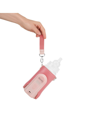 BN-LOC-THERMUP_GO_EVO_CORAL_PINK,Incalzitor biberoane, Lionelo, ThermUp Go Evo, Portabil, Cu 5 niveluri de incalzire, Cu buton S