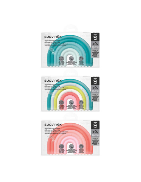 UP-8426420079495,Inel de dentiție din silicon Curcubeu, roz, Suavinex