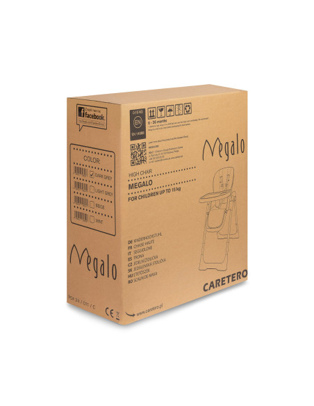 TERO-7710,Scaun de masa inalt cu husa din piele ecologica Caretero MEGALO Gri Inchis TERO-7710,Scaun de masa inalt cu husa din piele ecologica Caretero MEGALO Gri Inchis