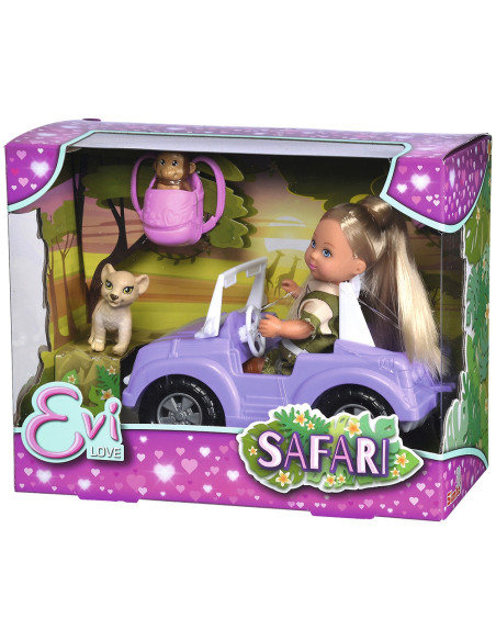 S105733648,Papusa Simba Evi Love Safari 12 cm cu masinuta, animale si accesorii