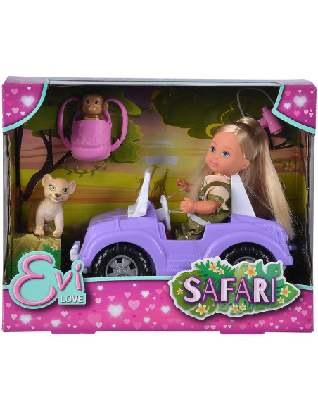 S105733648,Papusa Simba Evi Love Safari 12 cm cu masinuta, animale si accesorii