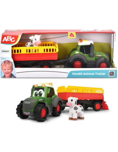 S204115011,Tractor Simba ABC Fendt Animal Trailer 30 cm cu lumini, sunete, remorca si figurina