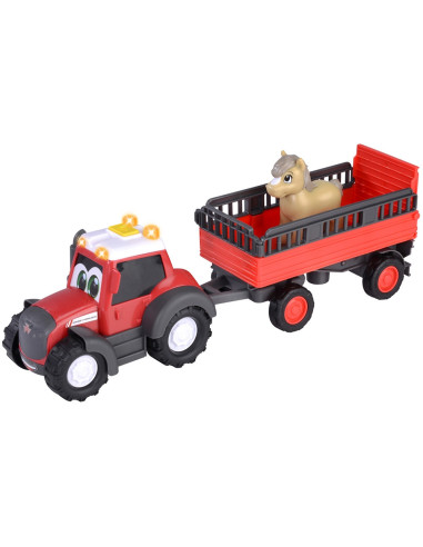 S204115012,Tractor Simba ABC Massey Ferguson Animal Trailer 30 cm cu lumini, sunete, remorca si figurina