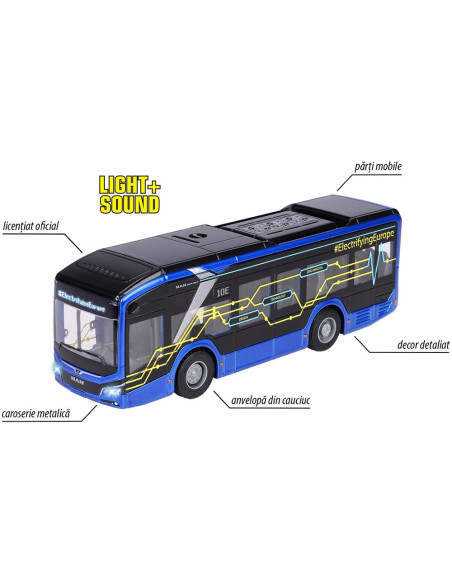 S213743008,Autobuz Majorette MAN Lion's City 10 E 22,5 cm cu lumini si sunete