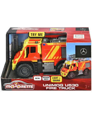S213712003038,Masina de pompieri Majorette Mercedes Unimog U530 Fire Truck 13 cm cu lumini si sunete