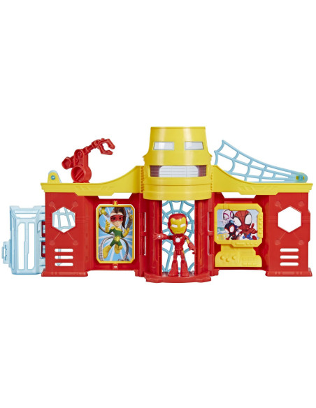 F8842_F9351,Spidey Si Prietenii Extraordinari Scena De Joaca Turnul Lui Iron Man Si Figurina Iron Man 10cm