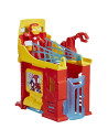 F8842_F9351,Spidey Si Prietenii Extraordinari Scena De Joaca Turnul Lui Iron Man Si Figurina Iron Man 10cm