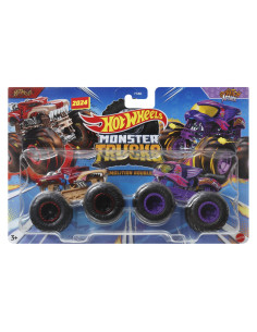 MTFYJ64_HWN66,Hot Wheels Monster Truck Set 2 Masini Scratch Attack Si Hot Weiler Scara 1 La 64