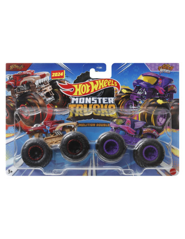 MTFYJ64_HWN66,Hot Wheels Monster Truck Set 2 Masini Scratch Attack Si Hot Weiler Scara 1 La 64