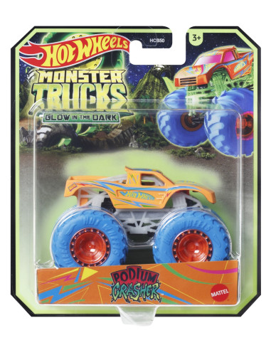 MTHCB50_HWC84,Hot Wheels Monster Truck Glow In The Dark Masinuta Podium Crasher Scara 1:64