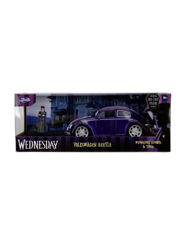 Jada Wednesday Set Masinuta Metalica Volkswagen Beetle 1:24 Si Figurina Metalica Wednesday 7cm