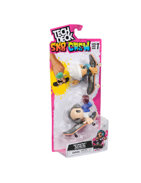 VV-6071061_20148775,Tech Deck Sk8 Crew Pachet 2 Seturi Plita Si Figurina 9.6cm Casca Alba Si Casti Gri