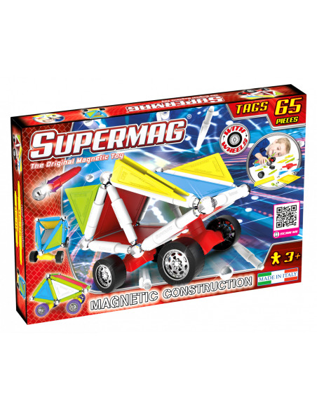 Set de constructie masini cu piese magnetice Supermag, 65 piese