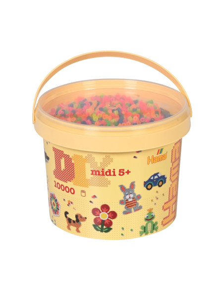 Ha180-51,Galeata cu 10000 margele de calcat Hama midi mix de 6 culori neon (mix-51)