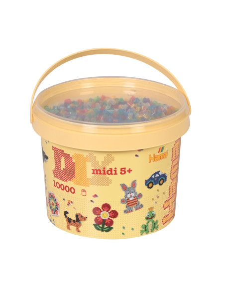 Ha180-54,Galeata cu 10000 margele de calcat Hama midi mix de 6 culori transparente cu sclipici (mix-54)