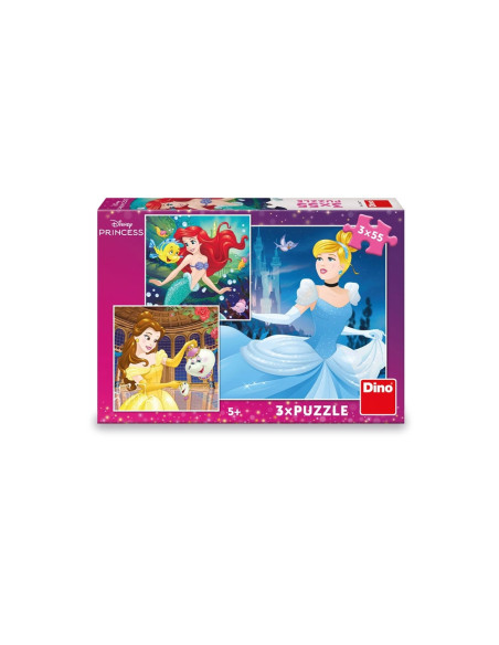 ROB-335417,Puzzle Printesele Vesele, 3x55 piese - DINO TOYS