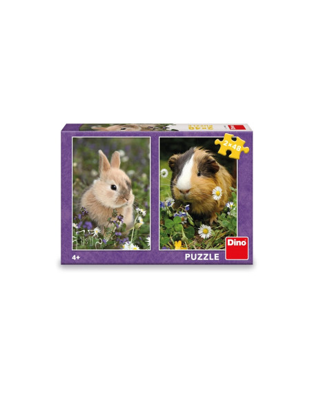 ROB-381681,Puzzle Iepurasul si Porcusorul de Guinea, 2x48 piese - DINO TOYS