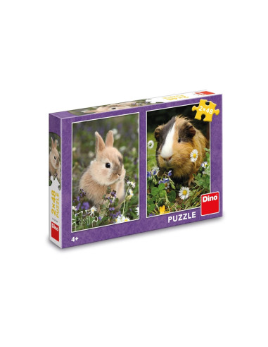 ROB-381681,Puzzle Iepurasul si Porcusorul de Guinea, 2x48 piese - DINO TOYS