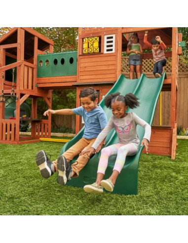 KKF29410E,Complex de joaca din lemn Odyssey cu 3 tobogane si leagane 2 in 1 Kidkraft