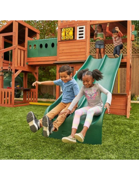 KKF29410E,Complex de joaca din lemn Odyssey cu 3 tobogane si leagane 2 in 1 Kidkraft