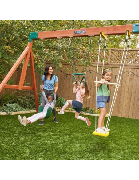 KKF29410E,Complex de joaca din lemn Odyssey cu 3 tobogane si leagane 2 in 1 Kidkraft