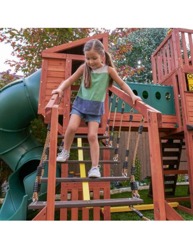 KKF29410E,Complex de joaca din lemn Odyssey cu 3 tobogane si leagane 2 in 1 Kidkraft