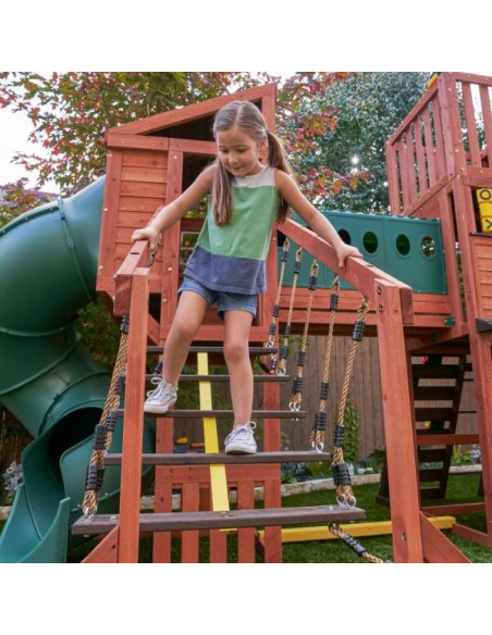 KKF29410E,Complex de joaca din lemn Odyssey cu 3 tobogane si leagane 2 in 1 Kidkraft