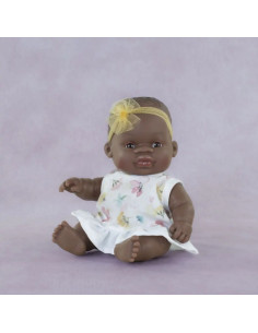 ML33003,Papusa bebelus fetita africana 21 cm in rochita, corp parfumat, colectia My Friends and Me 2