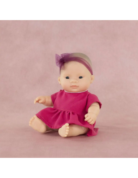 ML33004,Papusa bebelus fetita asiatica 21 cm in rochita, corp parfumat, colectia My Friends and Me