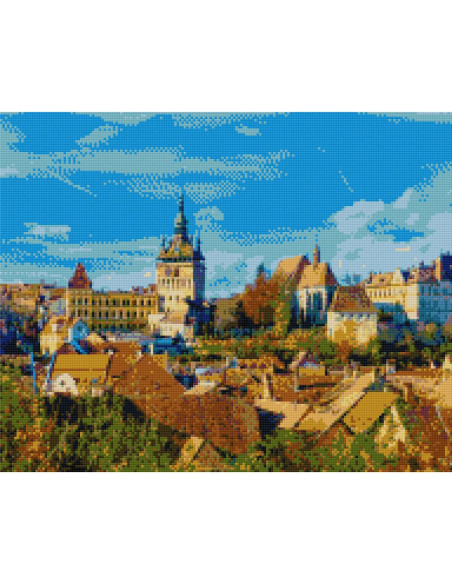 GBN472_4050,Goblen cu Diamante patrate, 40x50 cm, Cetatea Sighisoara, GBN-472