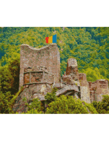GBN467_4050,Goblen cu Diamante patrate, 40x50 cm, Cetatea Poenari, GBN-467