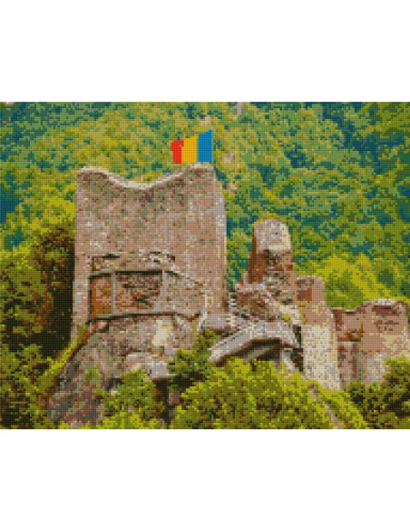 GBN467_4050,Goblen cu Diamante patrate, 40x50 cm, Cetatea Poenari, GBN-467