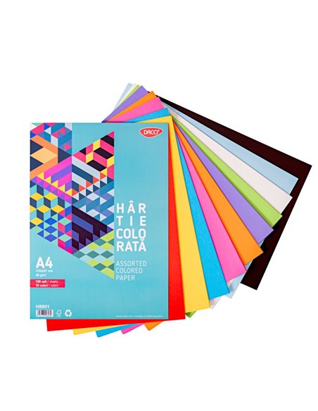 Hartie Colorata DACO HR801, A4, 100 coli, 10 culori, 80 g/mp Hartie Colorata DACO HR801, A4, 100 coli, 10 culori, 80 g/mp
