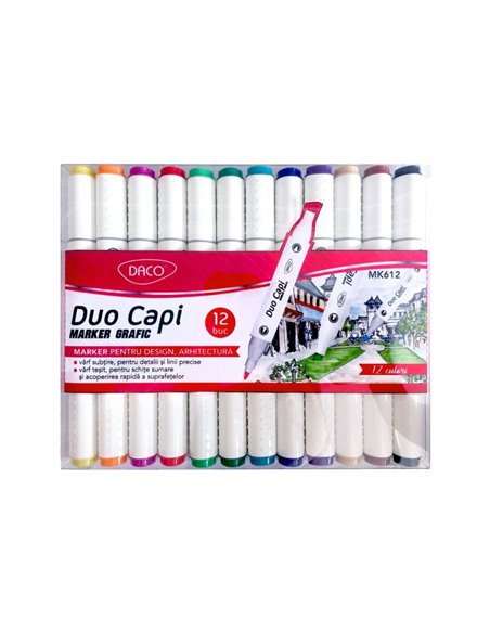 Marker grafic Duo Capi color Daco MK612, Set 12 culori
